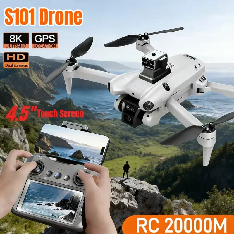Nuovo Drone S101 con Doppia Fotocamera 8K Professionale, WiFi 5G 120 ° Drone ESC Grandangolare con Schermo e Sistema di Elusione Ostacoli Quadricottero 2026