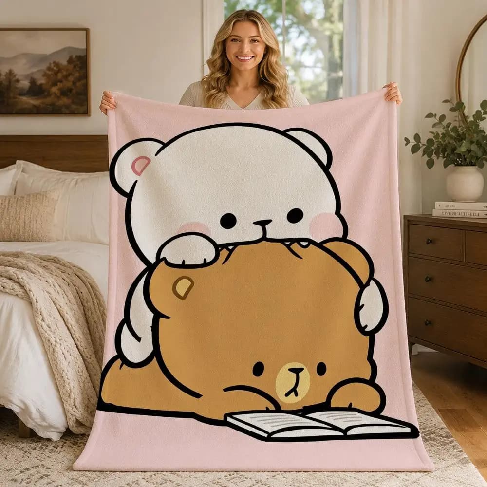 Character Milk and Mocha Bear Throw Blankets Soft Warm Flannel Blanket Bedding for Bed Living room Home Sofa