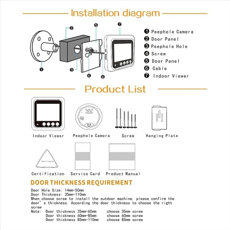 AAAEL-Camera di sicurezza per campanello intelligente Schermo LCD da 2,4 pollici, sorveglianza del sistema di monitoraggio dello spioncino digitale