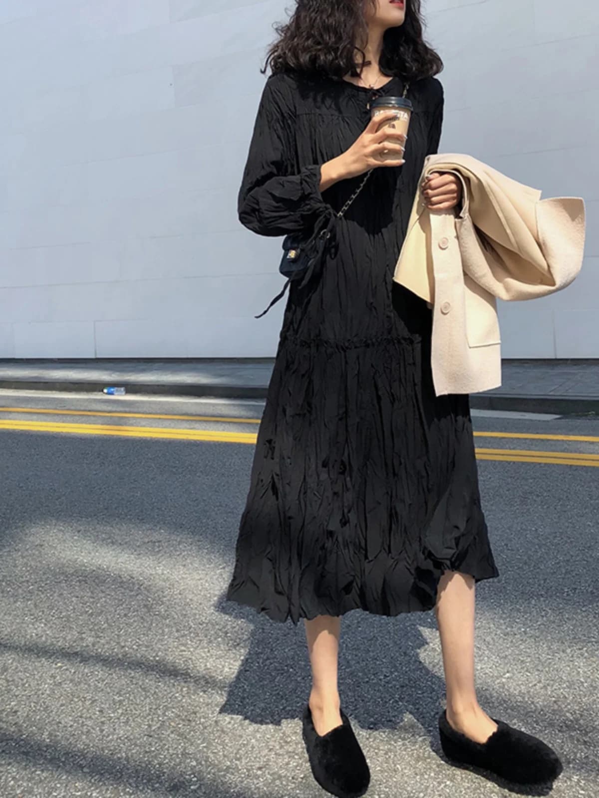 plus Size Spring Autumn Slimming Dress Cover Belly Loose Lazy Style Versatile Anti-Aging Long Dress for Plump Women