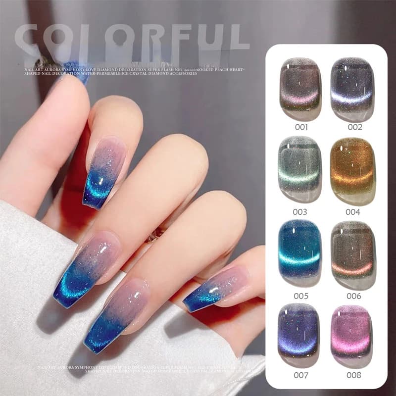 Colla per smalto gel magnetico arcobaleno occhio di gatto di cristallo blu Colla per varietà di colla per unghie Gel UV per smalto lucido per nail art