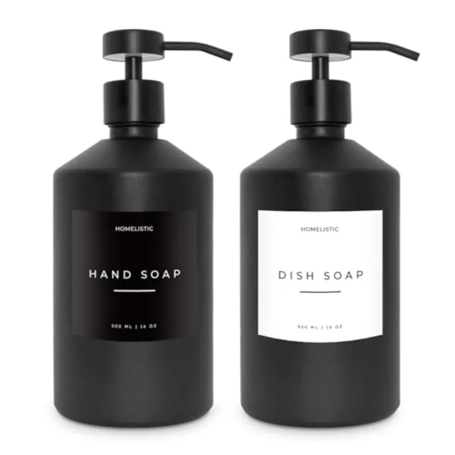 Set di 2 Dispenser di Sapone in Vetro di Lusso - Eleganti Bottiglie in Vetro con Pompe Opache Ideali per Cucina e Bagno per Mani e Piatti