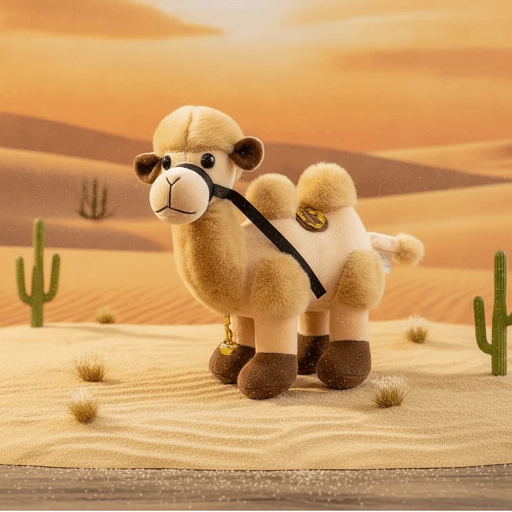 with Bell Soft Camel Cute Cartoon Simulation Camel Fluffy Double Hump Stuffed Camel Sleeping Hug