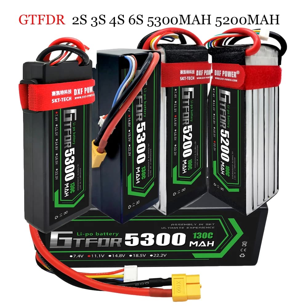 Batteria GTFDR Graphene Lipo 2S 3S 4s 6S 7.4V 11.1V 14.8V 22.2V 5300mAh 5200mAh per RC Car FPV Drone elicottero aereo camion