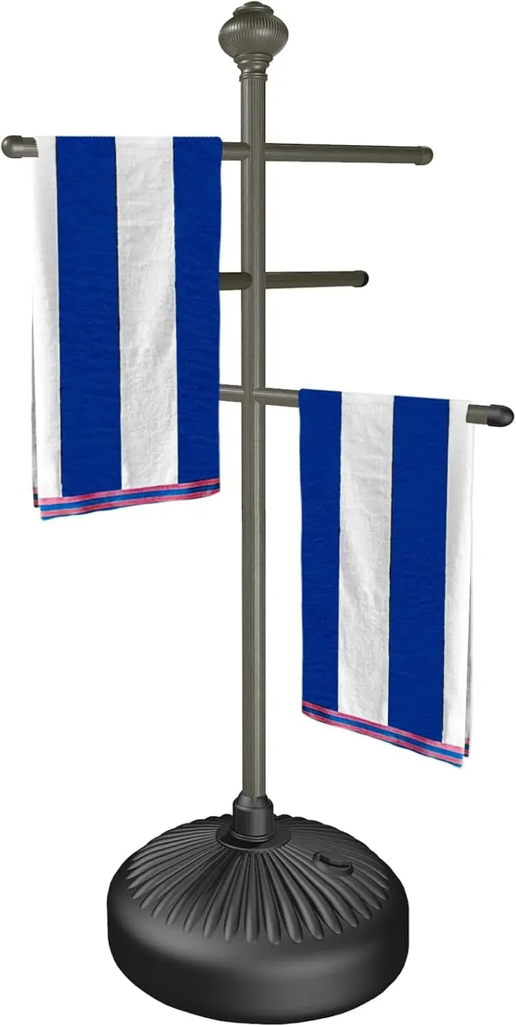 Portasciugamani da piscina da esterno con 3 barre regolabili, supporto in metallo grigio per vasca idromassaggio e accessori da patio