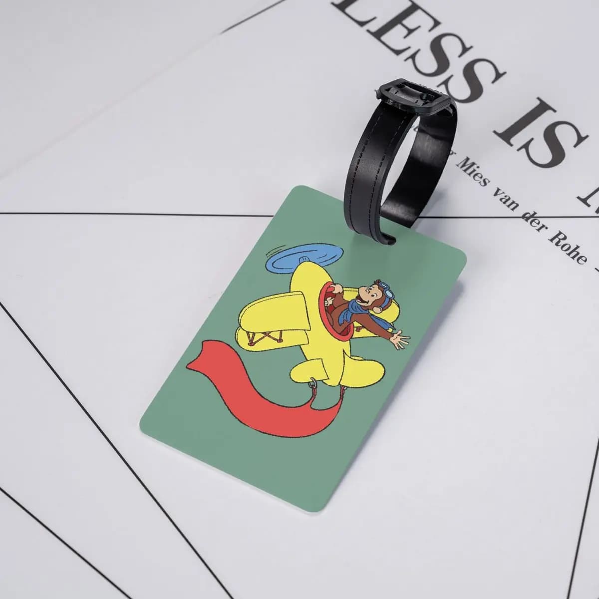 Etichette per bagagli di Curious George in aereo, accessori per valigie, etichetta per bagaglio da viaggio, porta etichette, porta nome e indirizzo