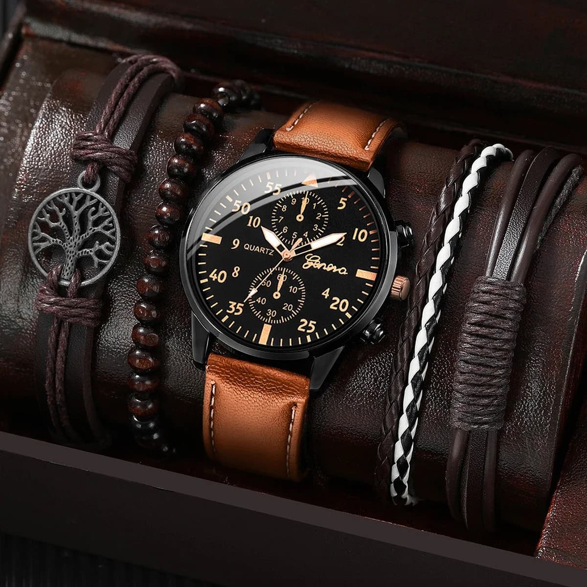 Orologio da uomo con cinturino in pelle 2026, orologio di lusso stile Hong Kong, orologio binoculare da business