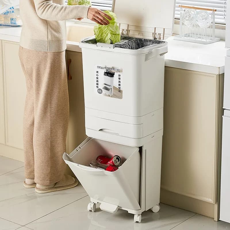 Kitchen Trash Can Multi Functional Classification Garbage Bin Narrow Press Type Trash Cans with Pulley Kitchen Accessories