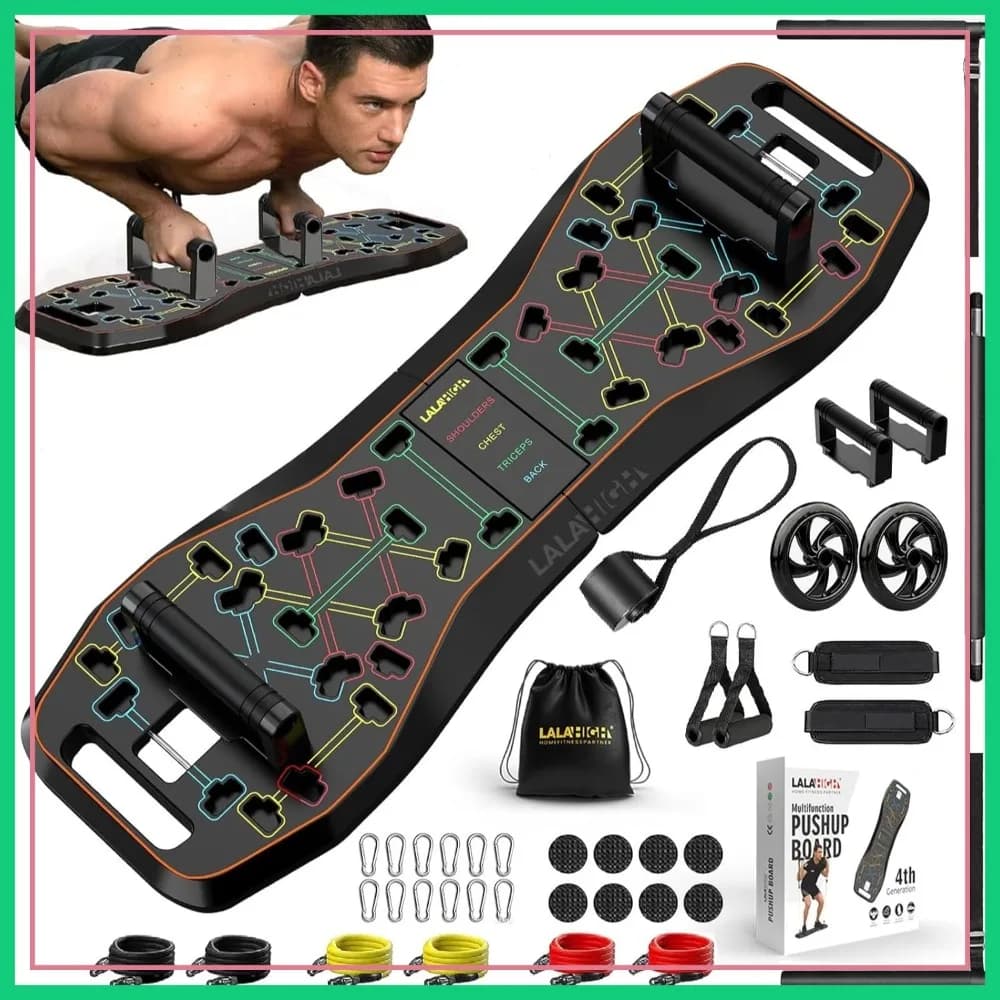 Tavola per flessioni 36-in-1 con ruota per addominali e fasce di resistenza, attrezzatura portatile per palestra domestica per allenamento di forza per tutto il corpo, uomini e donne