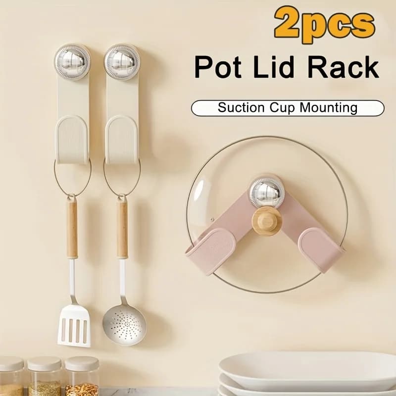 1/2pcs Wall Mounted Pot Lid Storage Rack No Punch Suction Cups Install Pot Cover Holder Adjustable Pot Lid Hook Storage Rack