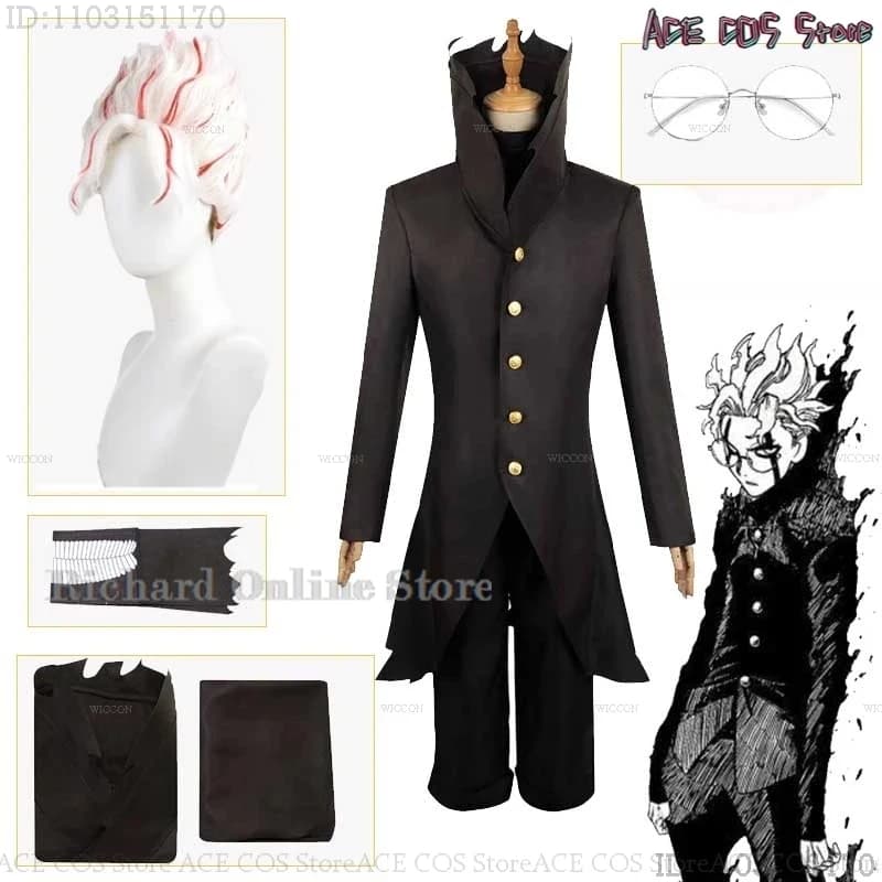 Costume Cosplay Ken Takakura Ken Okarun Dandadan con Parrucca, Cappotto a Collo Alto Stile Nonna Turbo Nero