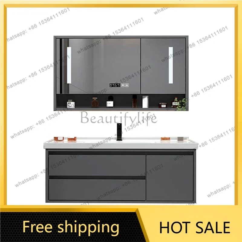 YJ Nordic Ceramic Bathroom Cabinet Modern Solid Wood Smart Multifunction Bathroom Mirror Vanity Combo Home Furniture Bagno FYBC