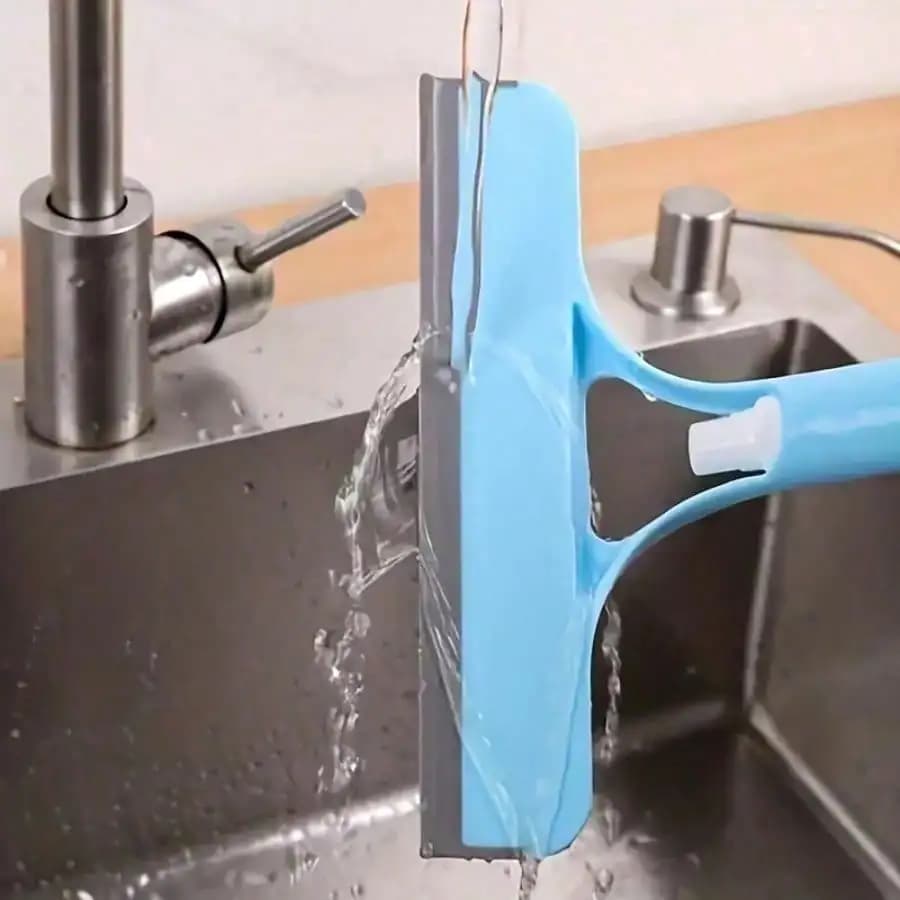 3 in 1 blue window scraper, detachable microfiber pad for washing and scraper, without strenghning for glass and shower doors, without needing power