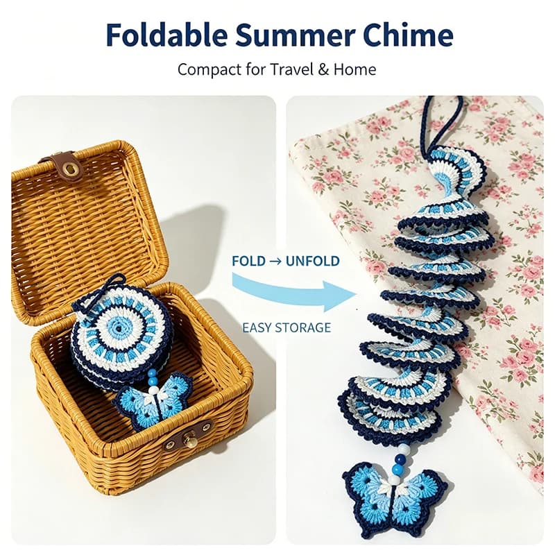 【Knitting Kit Not a Finished Product】Blue and White Butterfly Decorative Wind Chime Pendant Knitting Kit Material Package, Not a Finished Product, Includes Full DIY Materials and English Video Tutorials, Suitable for Beginners and Intermediate Crochet Enthusiasts, Unisex, Adult Knitting Starter Kit, Suitable for Storing Mobile Phones, Makeup, Cosmetics, Cameras, Etc., Ideal for Travel, Vacation, Shopping, and for Storing Items Such as Mobile Phones, Makeup, Cosmetics, Cameras, Etc., Suitable for Back-To-School Season, Graduation Season, Weddings, Birthdays/Valentine's Day Gifts/Halloween