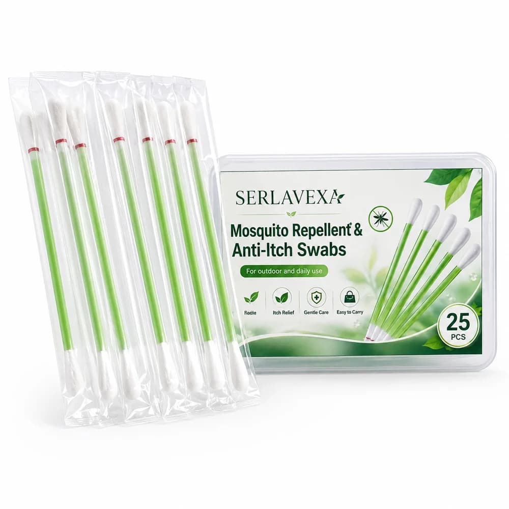 Outdoor Fishing Mosquito Repellent Swabs Anti-Itch Liquid Cotton Stick Bug Bite Relief Portable Camping Travel Skin Care 25Pcs
