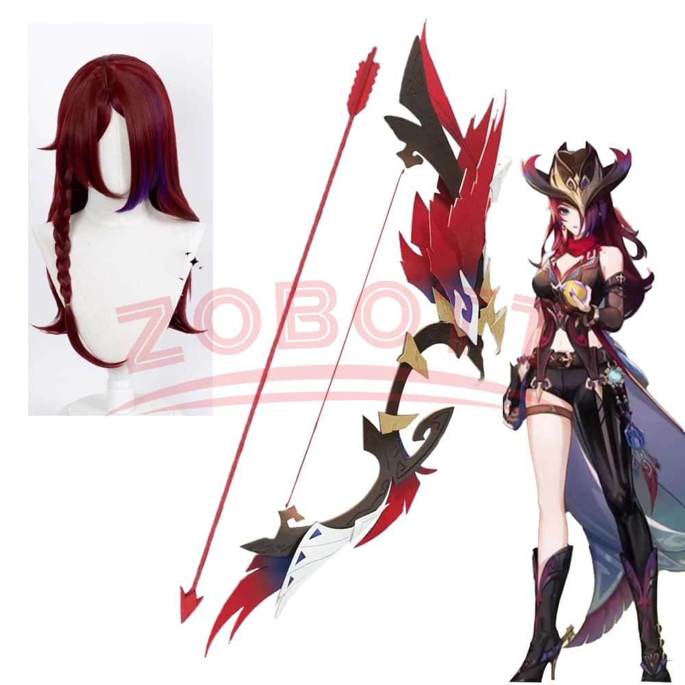 110CM Genshin Impact Chasca Cosplay Bow Arrow Weapon Props Character Cosplay Prop Cannot Be Fired Halloween Party Show Play Prop