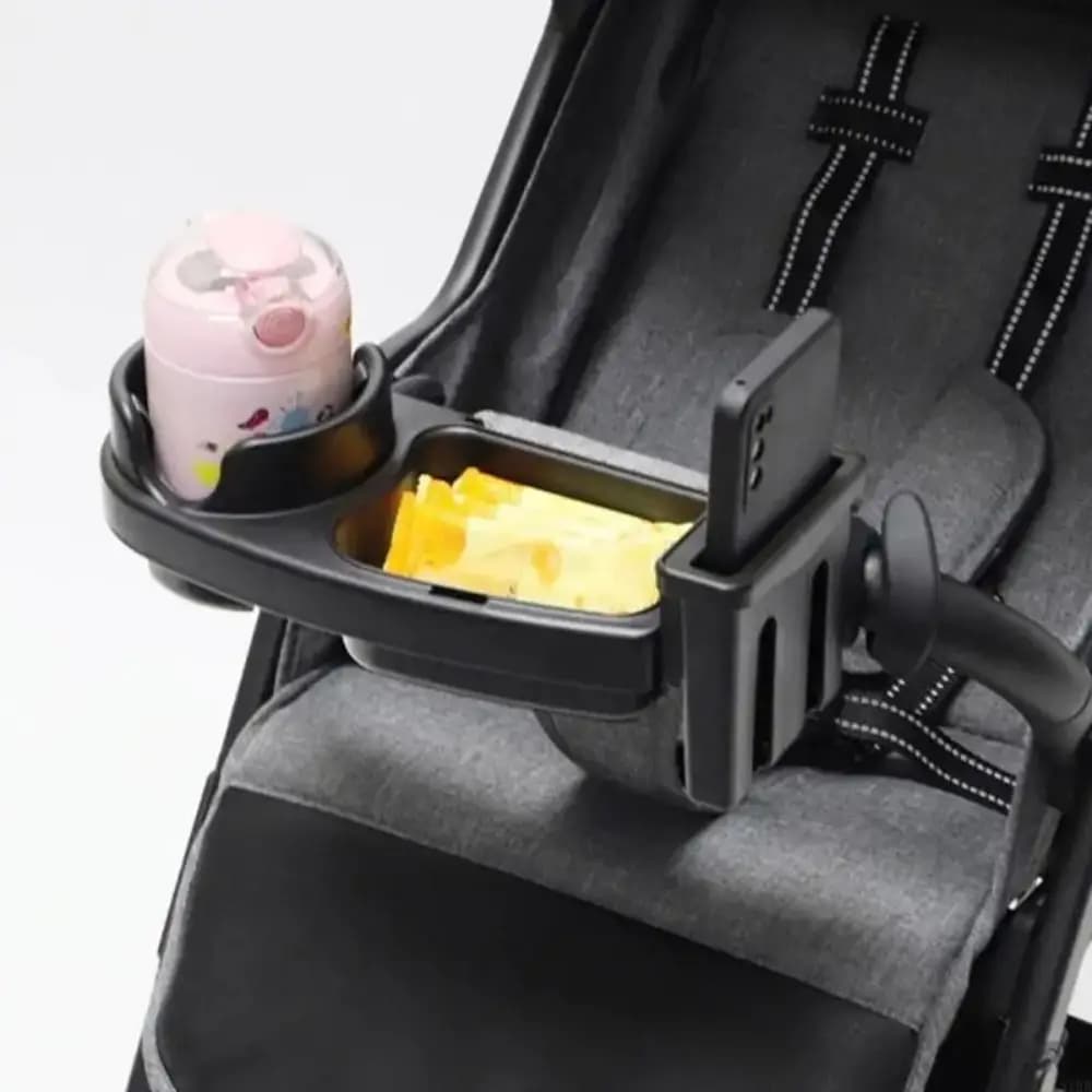 Porta Telefono Staccabile 3 in 1 per Passeggino, Vassoio per Snack con Braccio Flessibile, Organizzatore Stabile e Flessibile, Piatto Espositivo per Pasti