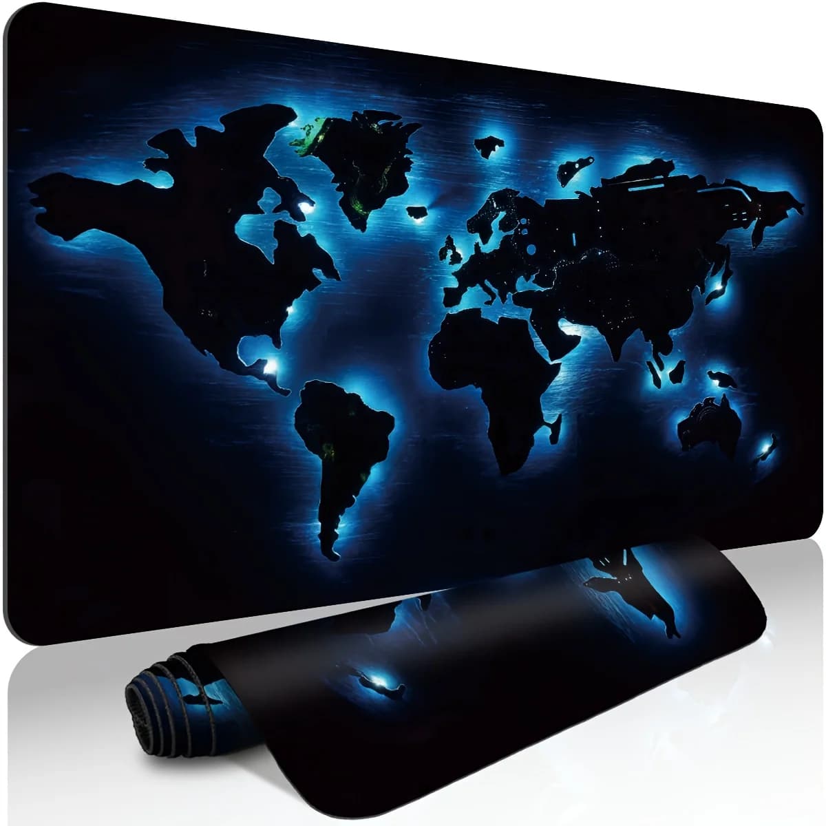 Tappetino per Mouse con Mappa del Mondo Luminosa, Tappetino da Scrivania con Globo Blu Luminoso, Antiscivolo in Gomma per Ufficio e Gaming