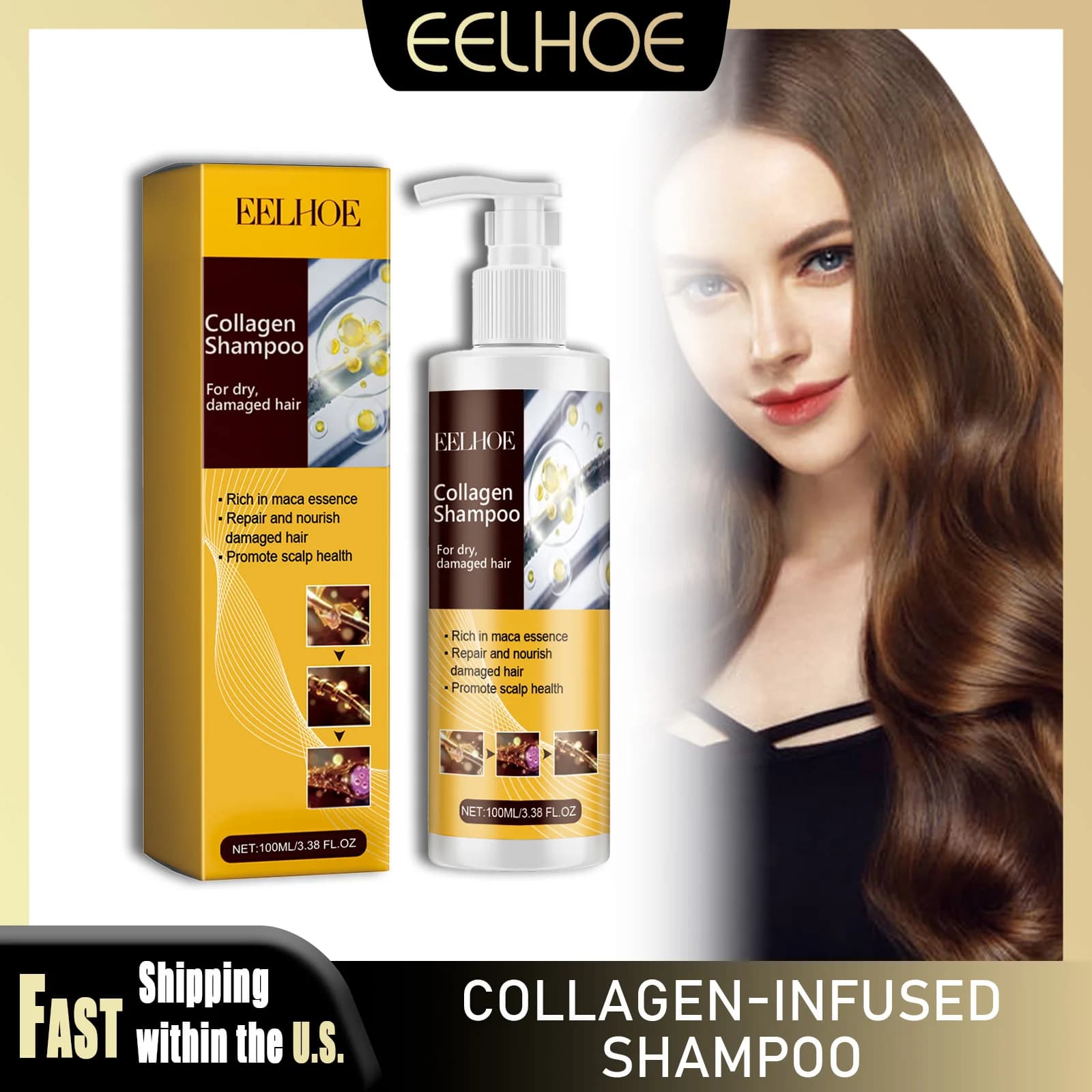 EELHOE 100ml Collagen Shampoo Nutrient Hair softening Leaning Reducing hair repair crevices Bad hair Revitalizes cream for protein care
