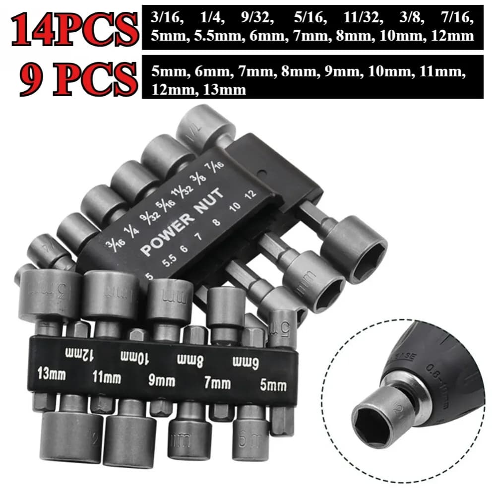 14/9PCS Socket Inner Hexagonal Wrench Hexagonal Handle Screwdriver Socket Extension Rod Pneumatic Screwdriver Insert Tool Set