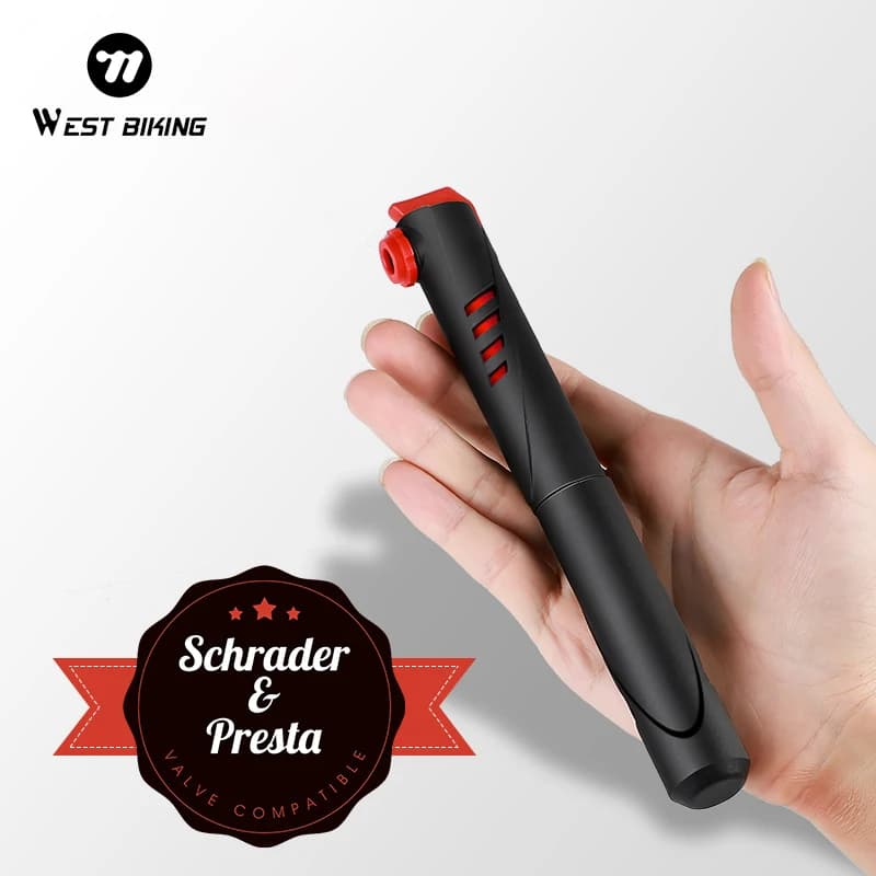 WEST BIKING 100PSI Mini Pompa per Bici Portatile con Serratura Pompa di Aria a Mano per Bicicletta Gonfiatore per Pneumatici Valvola Schrader Presta Pompa per Bici da Strada MTB