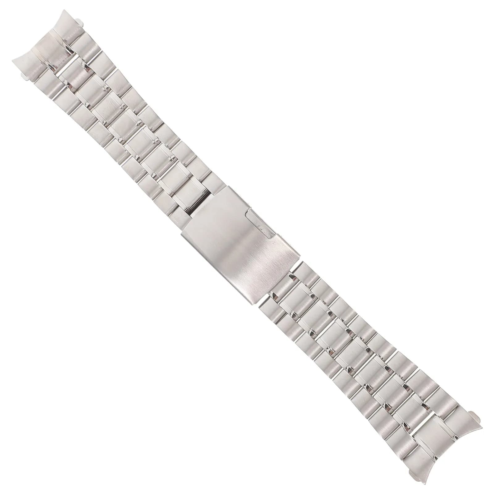 20Mm Stainless Steel Watch Band Silver Deployment Buckle Curved End Solid Link Replacement Strap for Men Women 185Mm Total