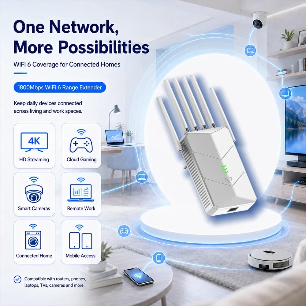 1800Mbps Wireless Repeater Dual Band 2.4Ghz 5GHz WiFi Extender Wi-Fi Amplifier Long Range Signal Expansion Booster
