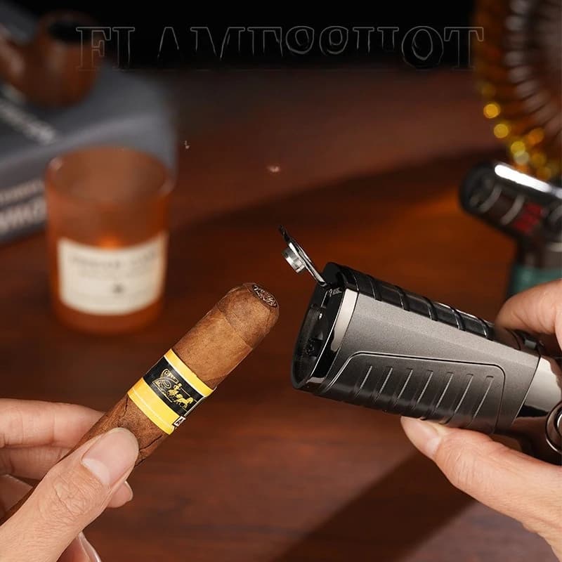 2026 Four Fire Direct Charging High Firepower Inflatable Windproof Lighter Metal Flamethrower Cigar Assistant Cigarette Lighter