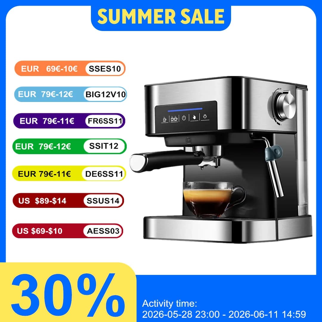Macchina da caffè italiana touch 220V per uso domestico Piccola schiuma di latte a vapore ad alta pressione semiautomatica per ufficio 20bar in acciaio inossidabile