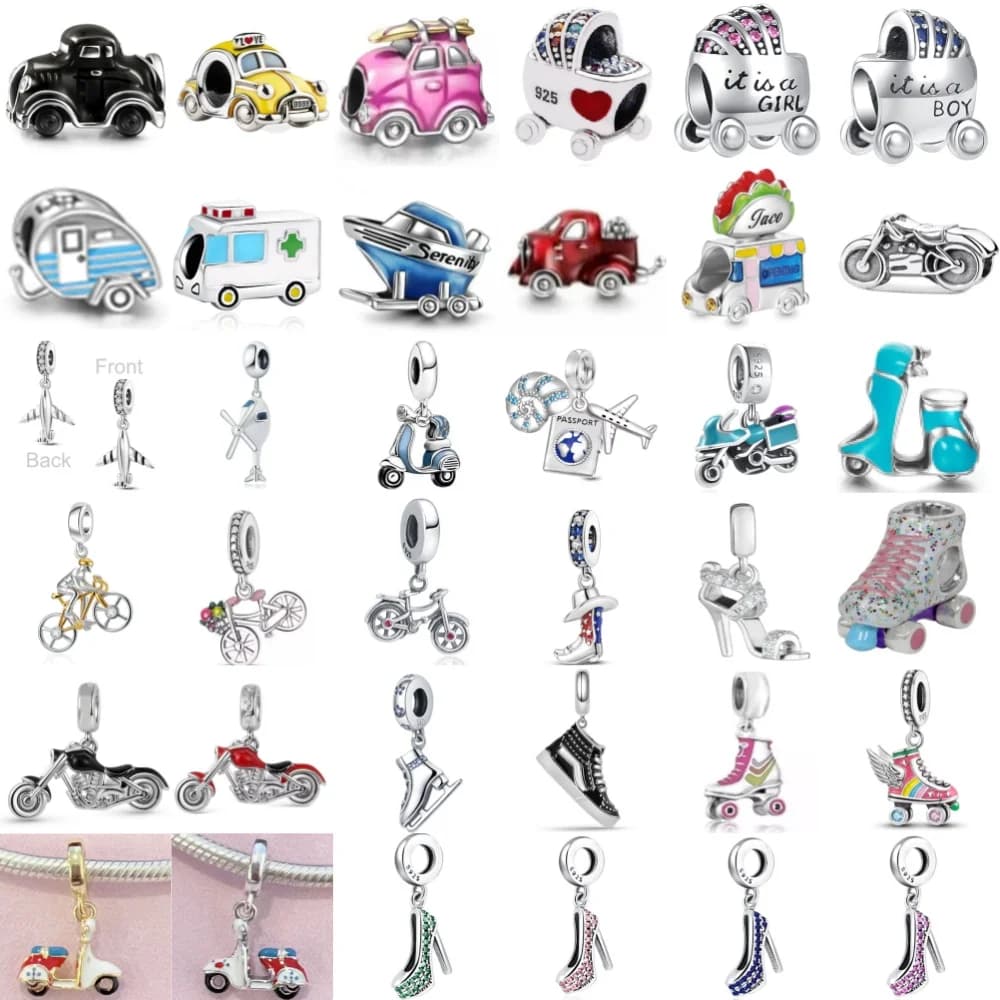 Ciondolo in Argento 925 a Forma di Ambulanza, Moto, Aeroplano, Tacchi Alti, Pattino da Ghiaccio, Accessorio Fai-da-Te per Bracciali, Gioielli Raffinati