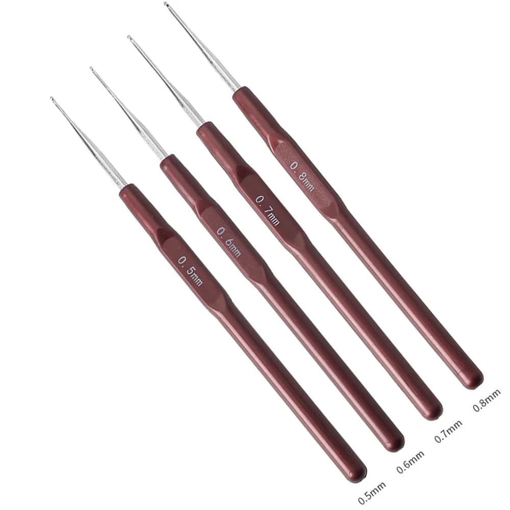 4PCS Knitting Hook Needle Dreadlock Hair Tools Metal Plastic Crochet Hooks 0.5Mm 0.6Mm 0.7Mm 0.8Mm Hair Weaving Micro Hook DIY