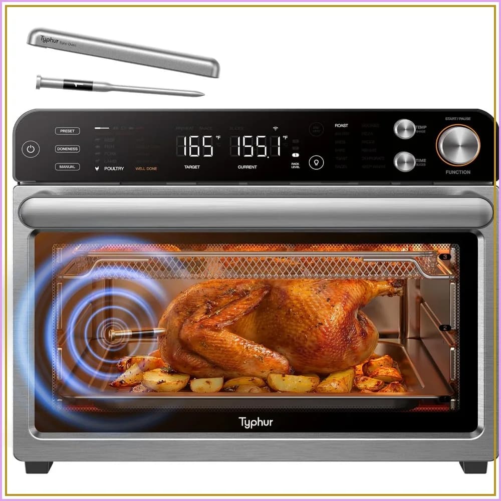 Smart AI Oven with Wireless Meat Thermometer, 12-in-1 Air Fryer Toaster Oven, 360° Turbo Convection, 27QT Stainless Steel