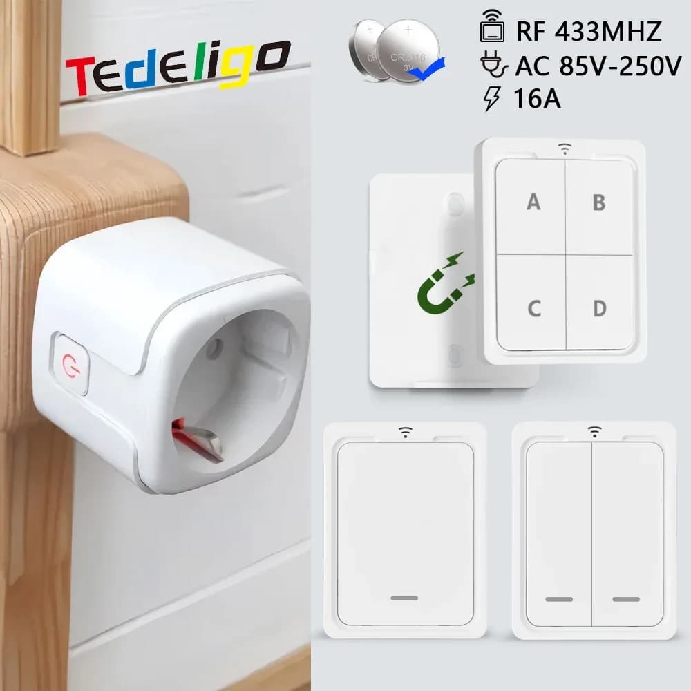 Presa elettrica 433 MHz Spina telecomando senza fili 220 V 16A Prese standard EU FR Nessuna perforazione Nessuna tubo per ventola leggera ON OFF