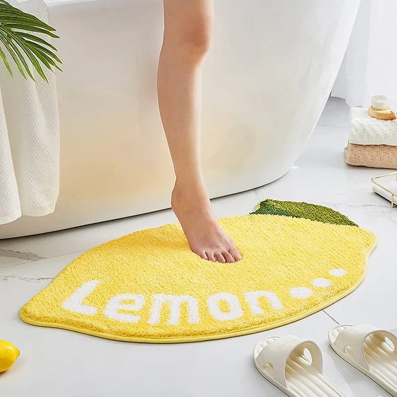 Cute lemon bath mat for bath Fruit-shaped anti-slip mat Absorbent quilted shower cap Microfiber area fun cartoon