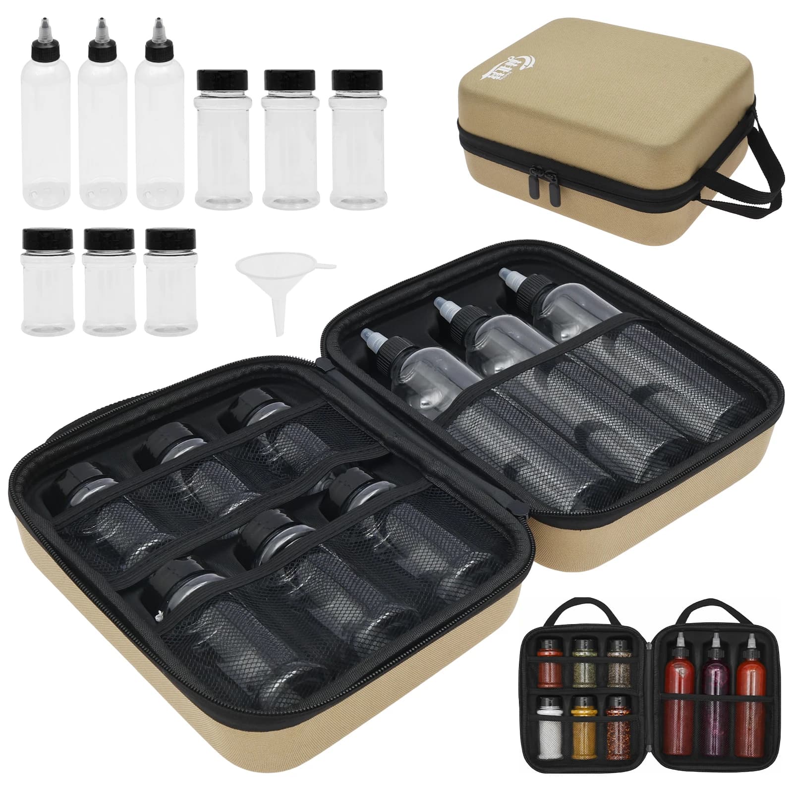 11Pcs Camping Spice Kit Leakproof Portable Camping Spice Rack Set with 6 Powder and 3 Liquid Container EVA Hard Case for Camping