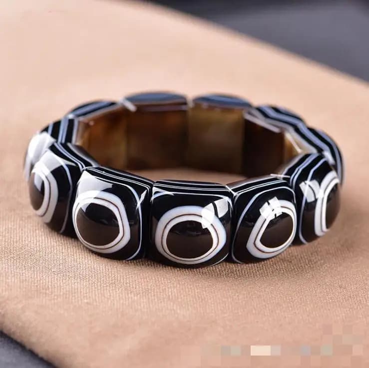 Bracciale con perline Dzi in agata nera naturale da uomo, braccialetti con occhio in pietra nera, gioielli protettivi con pietra energetica per donna