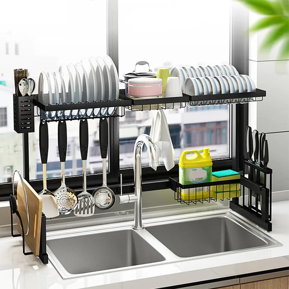 33" Dish Drying Rack Over Sink Drainer Shelf Kitchen Storage Organizer Holders