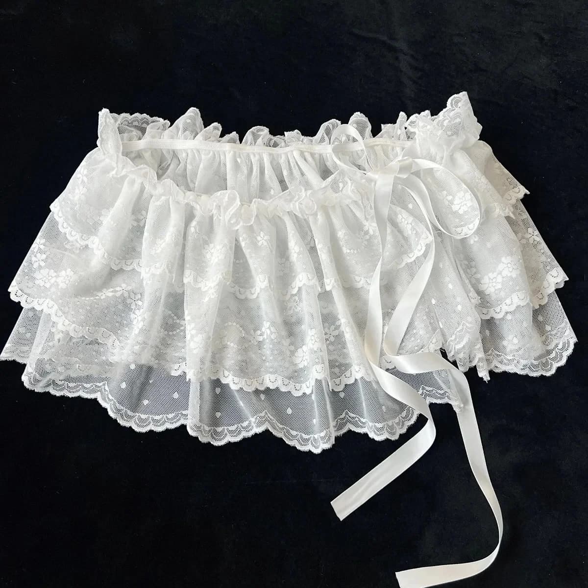 Coreano Ins Blogger Gonne di garza a strati di pizzo uniche Finiture in pizzo A-Line Mini gonne a vita in tessuto corto Gonne bianche da ragazza Harajuku