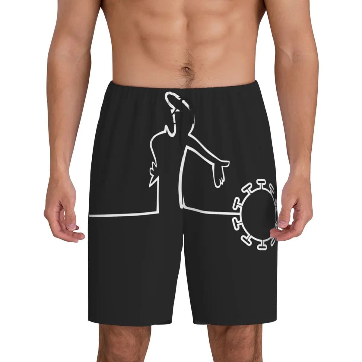 Custom La Linea Covid WTF Humor Drawing Short Pajama Pants Men Sleepwear Sleep Lounge Bottom Shorts Sleeping Pants