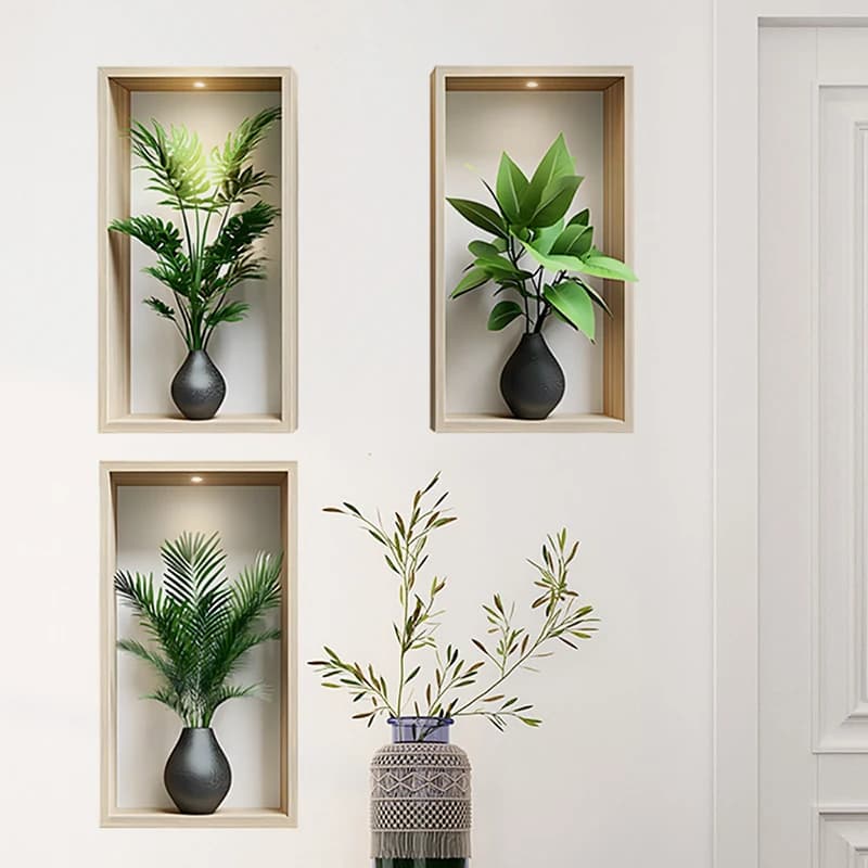 Adesivo da parete piante verdi Simulazione murale in vaso Pittura per soggiorno Sfondo Wall Art Decalcomanie rimovibili Decorazioni per la casa