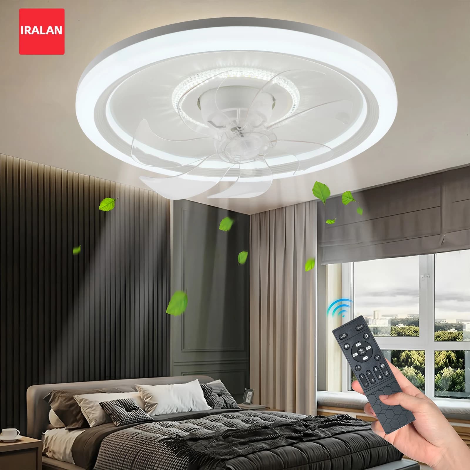 Ventilatore da Soffitto Nordico con Luce, Moderno, Intelligente, Silenzioso, Bianco, 220V, per Casa, 360° ° Ventilatore elettrico rotante con lampada decorativa a LED dimmerabile