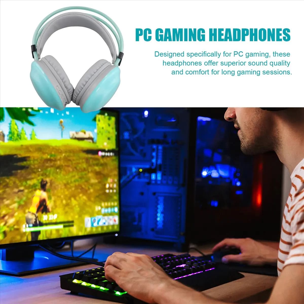 Cuffie da Gaming RGB Lucky, Cuffie Wireless Bluetooth per E-Sports, Illuminazione Dinamica, Cuffie per Computer Verde Menta
