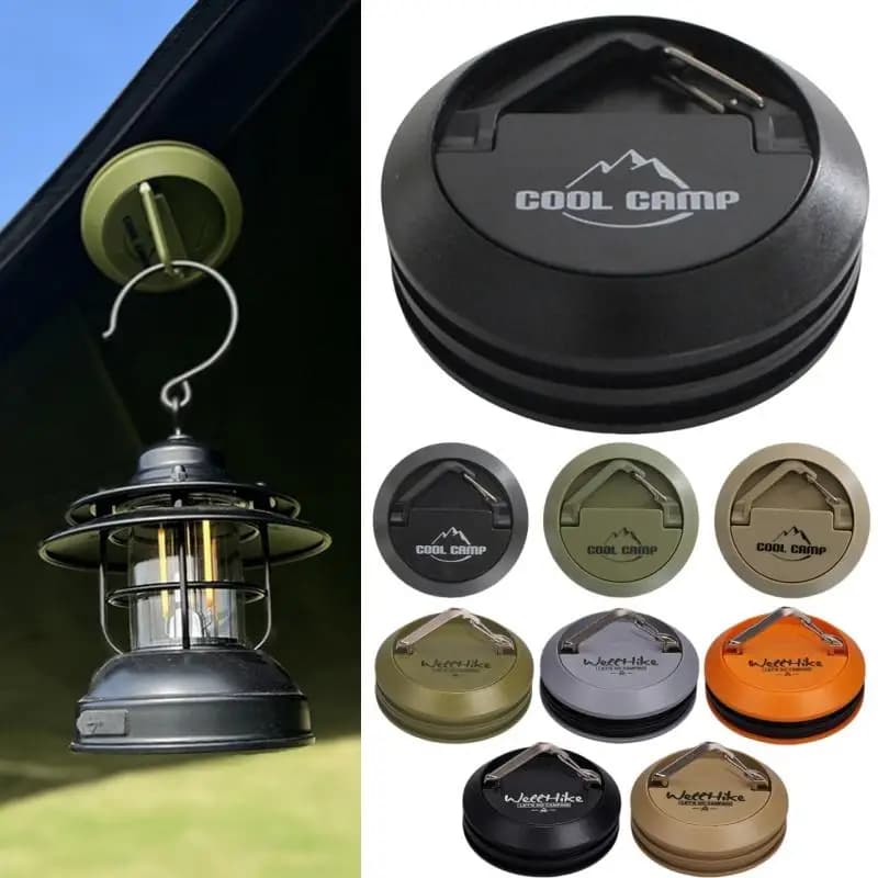 Gancio magnetico per tenda da esterno Gancio multiuso per tenda da soffitto con fibbia a ventosa Gancio per lampada a cherosene con fermo per corda da campeggio portatile