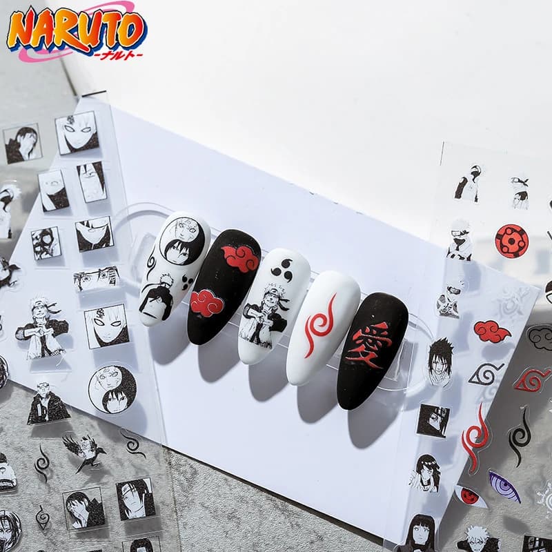 Adesivi 5D per Unghie Naruto, Decorazioni Cartoon Uchiha Sasuke Uzumaki, Impermeabili e Facili da Applicare, Regalo all'Ingrosso