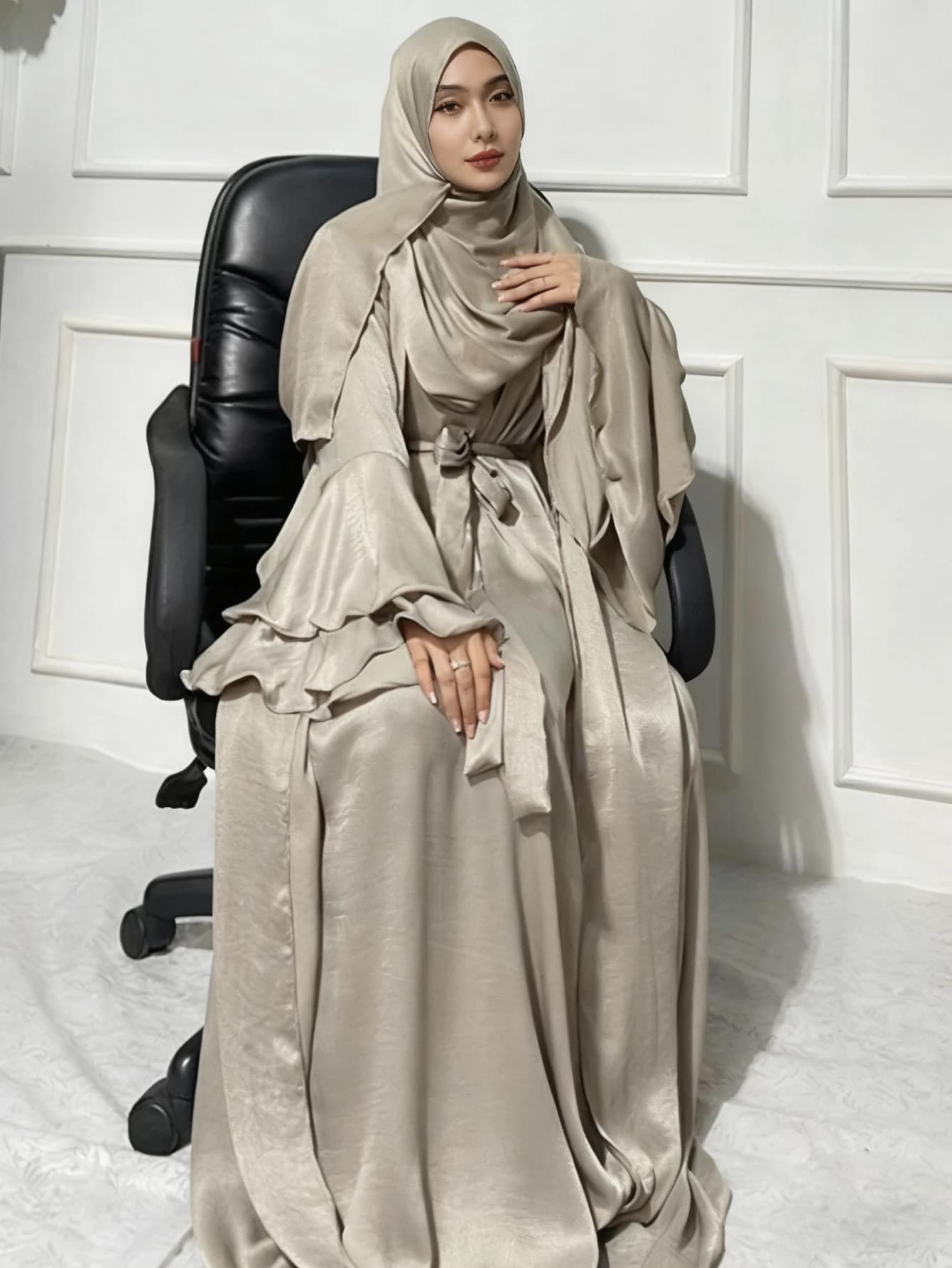 Eid Vestito Da Partito Musulmano Abaya 2 Pezzi Set Donne Raso Arabo Abito Interno Jalabiya Caftano Abiti Ramadan Robe Musulman Ensemble