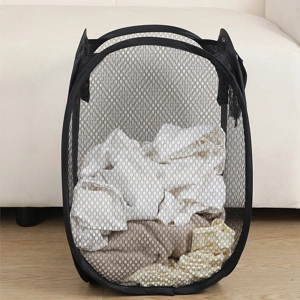 1pc Folding Dirty Laundry Sorting Basket Washing Frame Mesh Storage Bag Bathroom Cloth Organizer Bucket
