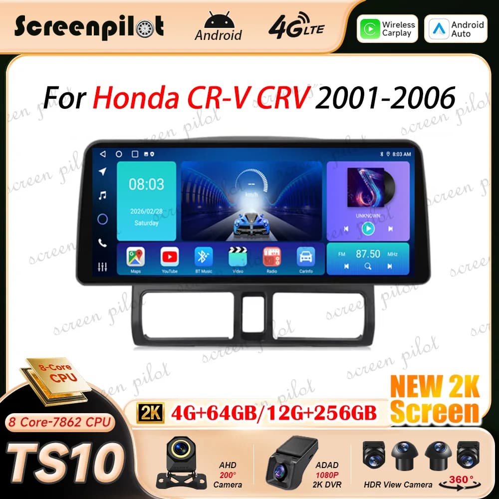 12.3'' Android 16 For Honda CR-V CRV 2001 2002 2003 - 2006 2K QLED Car Radio Stereo Head Unit Stereo Multimedia GPS 5G NO 2 DIN