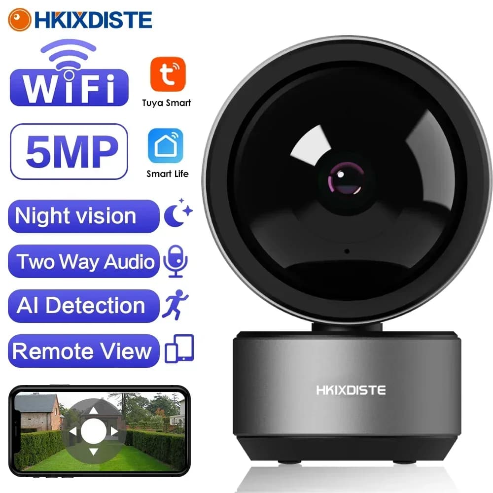 Telecamera di sicurezza PTZ Wifi da 5 MP Telecamera di sicurezza per interni Smart Life Video vocale bidirezionale Chiamata Baby Monitor Cam Telecamera di sorveglianza CCTV con tracciamento automatico