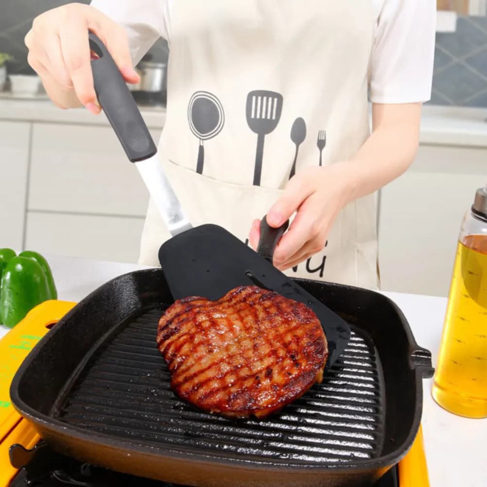 3Pcs Silicone Frying Shovels Set Premium Kitchen Tools for Steak Pizza Crepes Non-Stick Pan Safe Hanging Hole Cooking Utensils