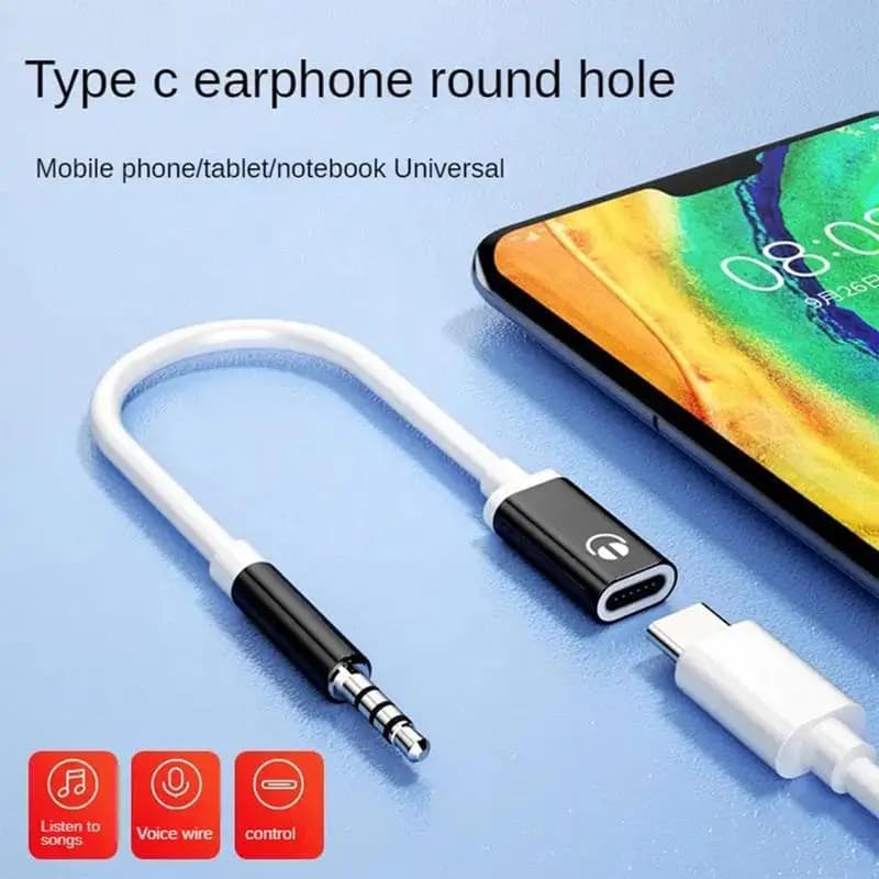 3.5 mm male AUX audio cable to Typec female head flat to round head adapter for loudspeaker for auto converter for phone
